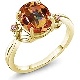 Gem Stone King 3.28 Ct Ecstasy Mystic Topaz Pink Lab Grown Diamond 18K Yellow Gold Plated Silver Ring
