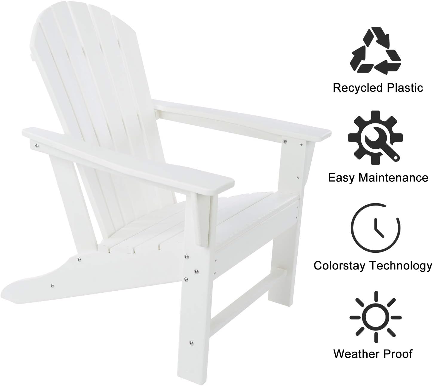 DAILYLIFE HDPE Plastic/Resin Classic Outdoor Adirondack Chair for Patio Deck Garden,Backyard & Lawn Furniture,White (White): Kitchen & Dining
