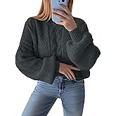 Saodimallsu Womens Oversized Cable Crewneck Sweaters 2025 Fall Long Sleeve Ribbed Knit Pullover Loose Jumper Tops