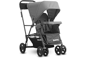 Joovy Caboose Ultralight Sit and Stand Double Stroller with Rear Bench and Standing Platform, 3-Way Reclining Seats, Optional Rear Seat, and Universal Car Seat Adapter (Gray)