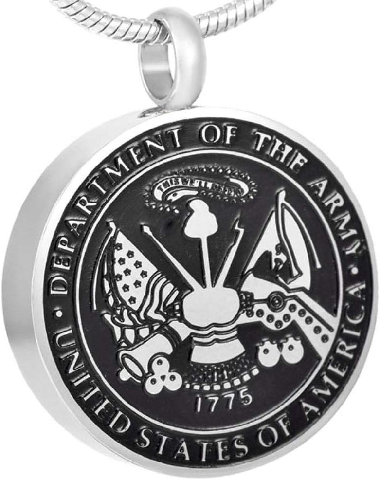 PicZhiwenture Pendant Chain US Army Stainless Steel Round Urn Necklace Loss of Veteran Memorial Ashes Keepsake Cremation Badge Pendant-1