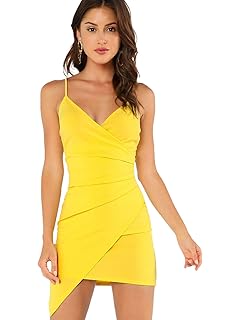 SOLY HUX Mujer Vestido Ajustado Corto Sin Mangas de Tirante Bajo Asimétrico Fruncido Lateral