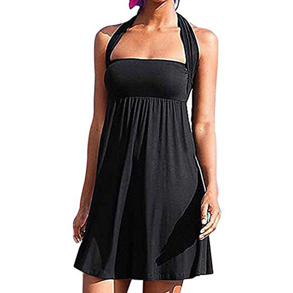 Little Hand Women's Beach Dress Stretchy Cover up One Piece Swimsuit Halter Bandeau Bikini Balck XL