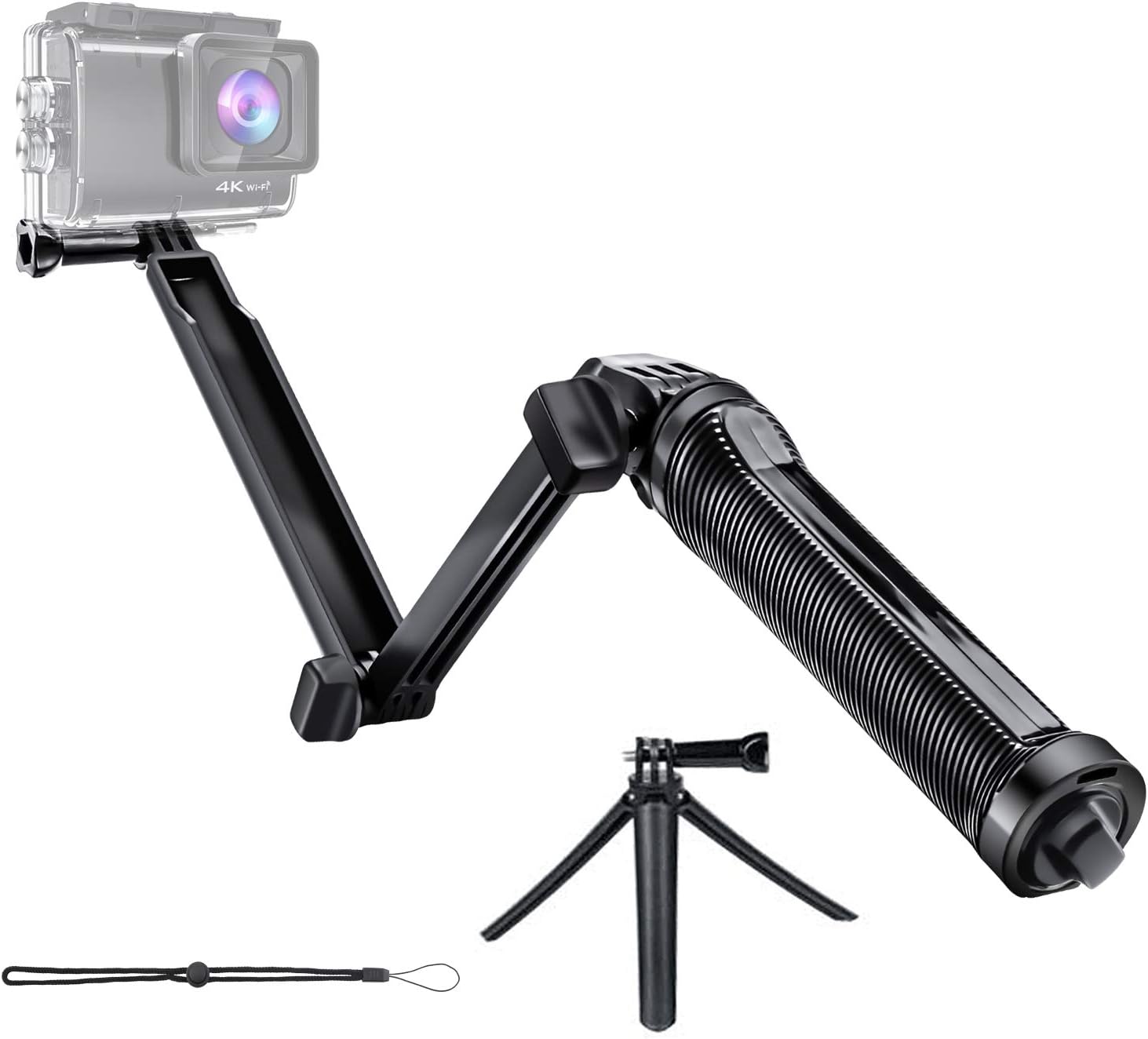 Gopro アクセサリー 3way Hero7 Hero6 Hero5 Hero4 Musonに対応 自撮り棒 折り畳み式 防水 軽量 滑り止めグリップ ゴープロ セルカ棒 アングル調整可能 ブラック ウェアラブルカメラ用マウント部品 オンライン通販 Amazon