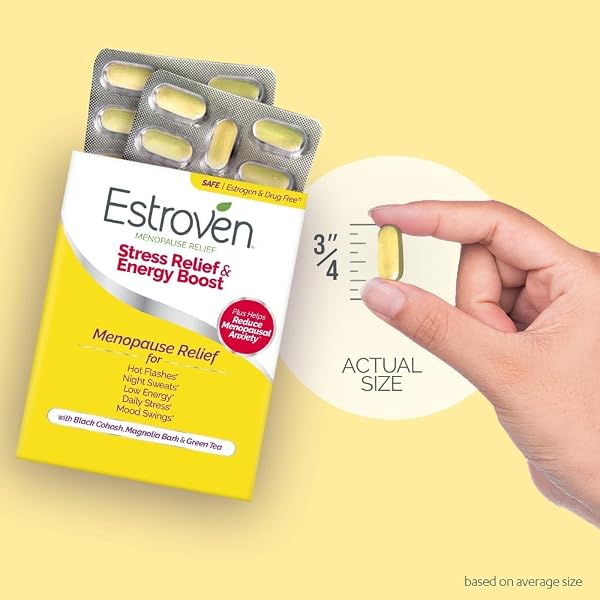 ESTROVEN STRESS RELIEF & ENERGY BOOST FOR MENOPAUSE RELIEF – 28 CT. – CLINICALLY PROVEN INGREDIENTS PROVIDE STRESS & ENERGY SUPPORT + NIGHT SWEATS & HOT FLASH RELIEF – DRUG-FREE AND GLUTEN-FREE