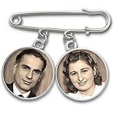 Double Frame Double Sided Photo Memorial Pin For Weddings Bouttoniere or Bouquet