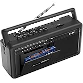 KLIM Portable Cassette Player & Tape Recorder – Boombox with AM/FM Radio, USB, Bluetooth, Speaker, and Earphone Jack – Battery and AC Operated - Black