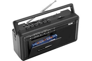 KLIM Portable Cassette Player & Tape Recorder – Boombox with AM/FM Radio, USB, Bluetooth, Speaker, and Earphone Jack – Battery and AC Operated - Black