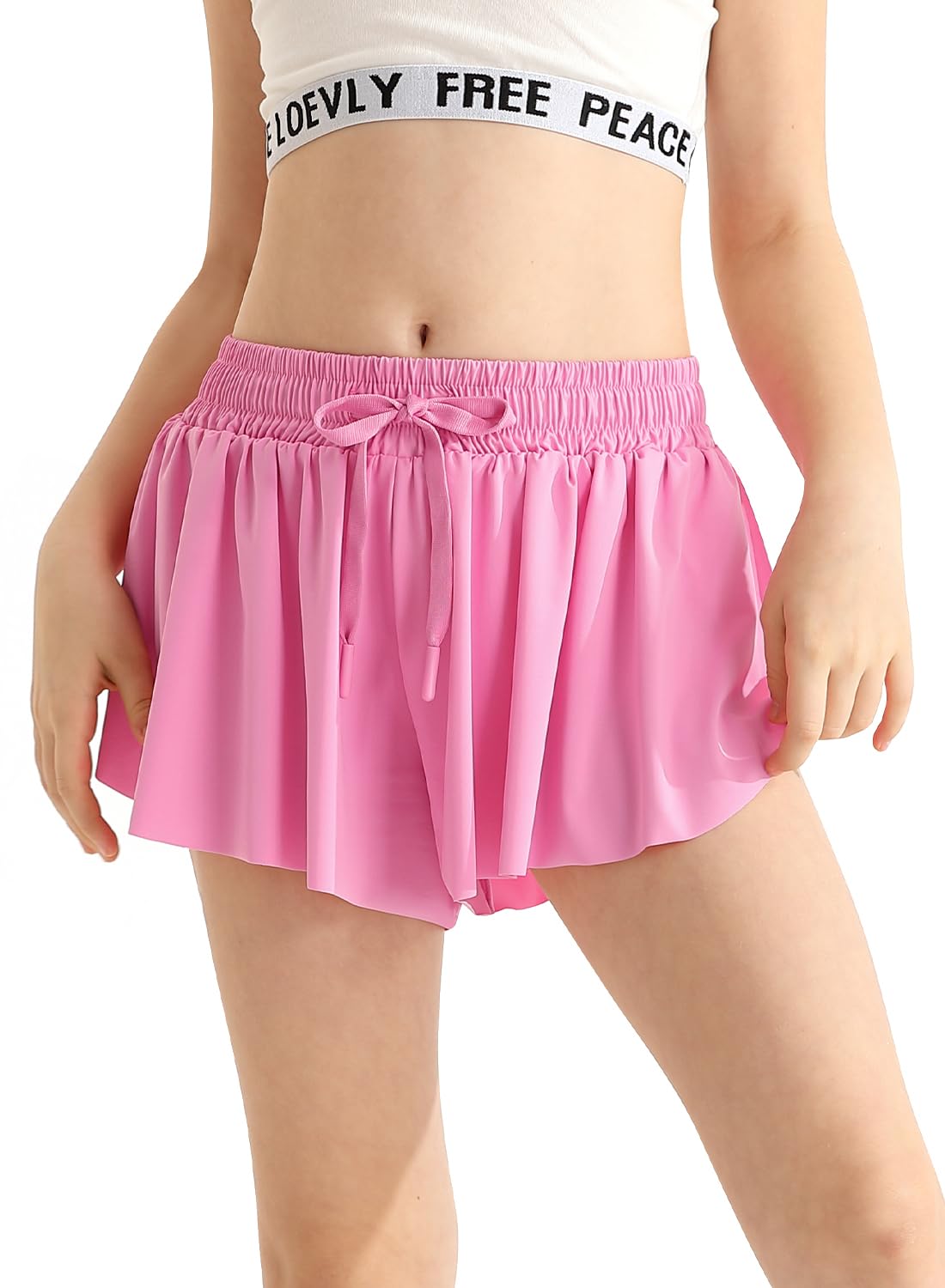 Pink Girls Flowy Shorts with Pocket 2 in 1 Kids