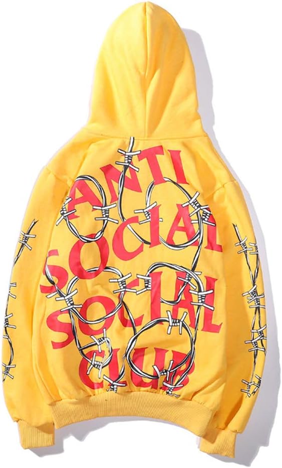 KRILY Anti Social Social Club Mens Hoodie Novelty Lightweight Durable Pullover Loose Long Sleeve Baseball Uniform,Yellow,M