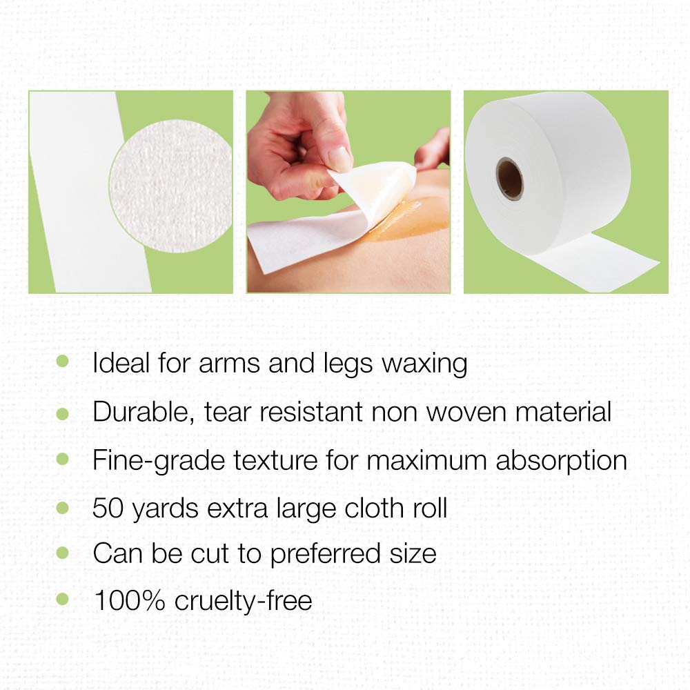 Clean + Easy Extra Large Cloth Wax Strips Roll – Non-Woven Epilating Roll for Hair Removal, Muslin Wax Strips for Body & Legs, 50 Yards