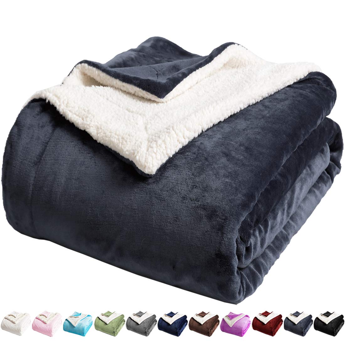 LBRO2M Sherpa Bed Blanket King Size Super Soft Fuzzy Plush Warm Cozy Fluffy Microfiber Couch Throw Velvet Fleece Double Reversible Luxurious Blankets (Dark Grey, King(90x104 Inches))