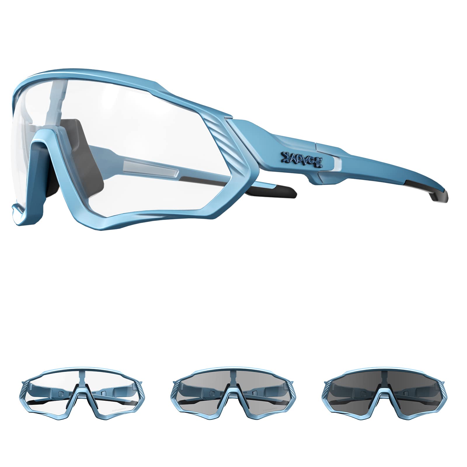 KAPVOE Photochromic Cycling Glasses For Men Women MTB BMX Clear Sports Sunglasses Running Volleyball Tennis Driving Fishing Softball Mountain Golf Hiking Clear Blue 09