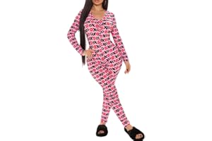 RUEWEY Women's V Neck Long Sleeve Jumpsuit Bodycon One Piece Pajamas Bodysuit Romper Sleepwear
