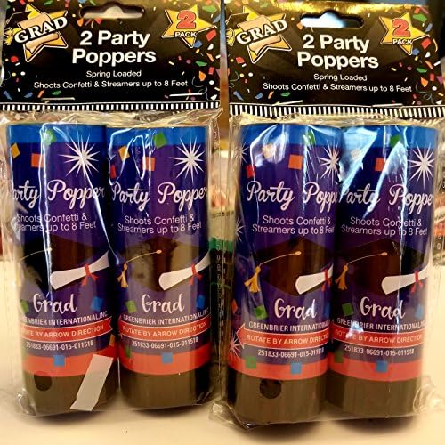 Graduation Party Poppers Confetti 2018 4pk Spring Loaded Shoots Confetti &amp; Streamers