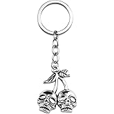Skull Gifts for Women Cute Silver Skull Cherry Gothic Keychains Halloween Basket Stuffers for Women Men Sister Friends Family Birthday Christmas Day of The Dead Gift Skulls Stuff Accessories Keyring