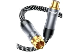 VANAUX Subwoofer Extension Cable,Male to Female Coaxial Cable,RCA Digital Audio Cord Gold-Plated with Braided Jacket for Home Theater,TV,Amplifier, Speaker(Male to Female-Grey, 2ft/0.6m)