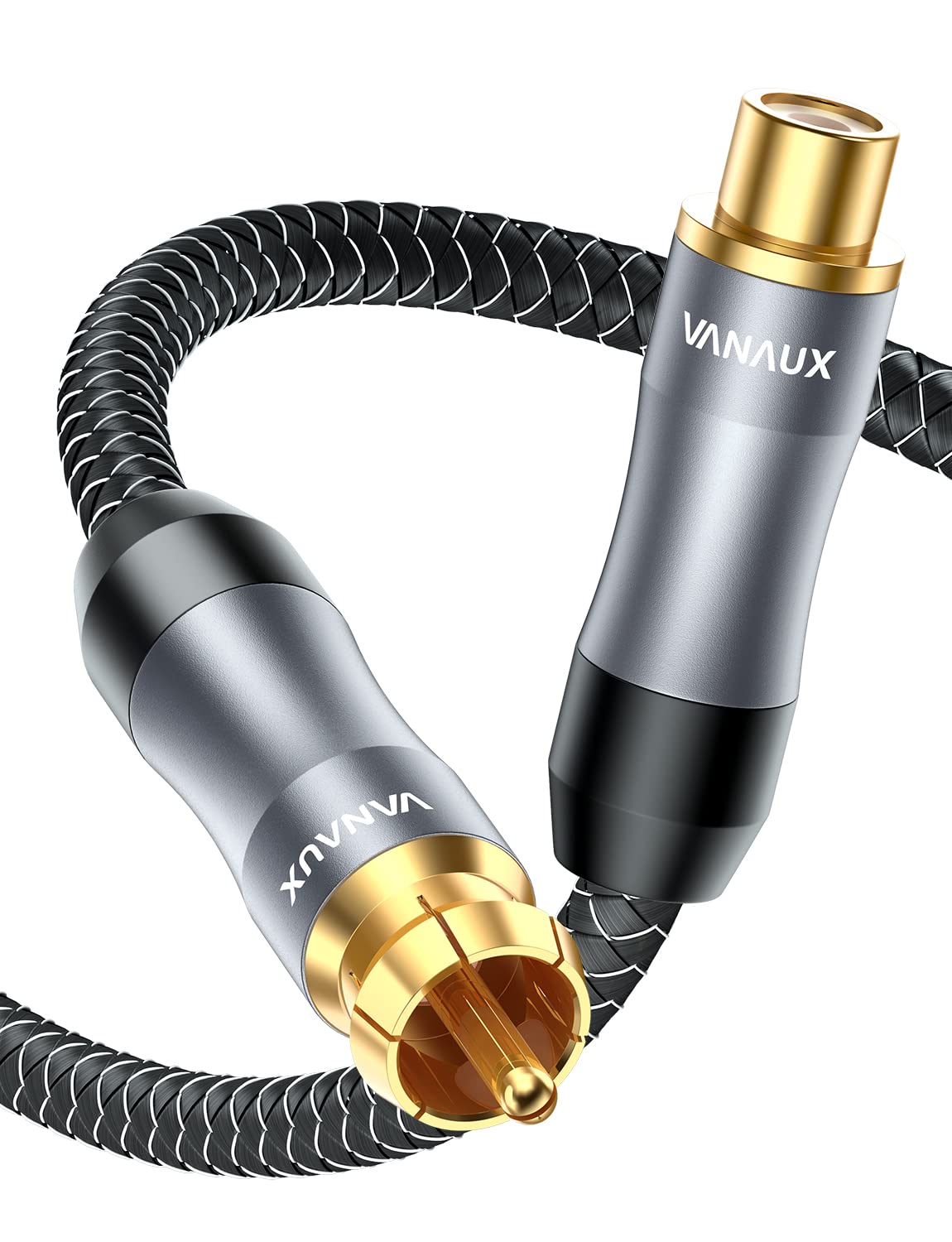 VANAUX Subwoofer Extension Cable,Male to Female Coaxial Cable,RCA Digital Audio Cord 75 ohm Gold-Plated with Braided Jacket for Home Theater,TV,Amplifier, Speaker(2ft/0.6m)