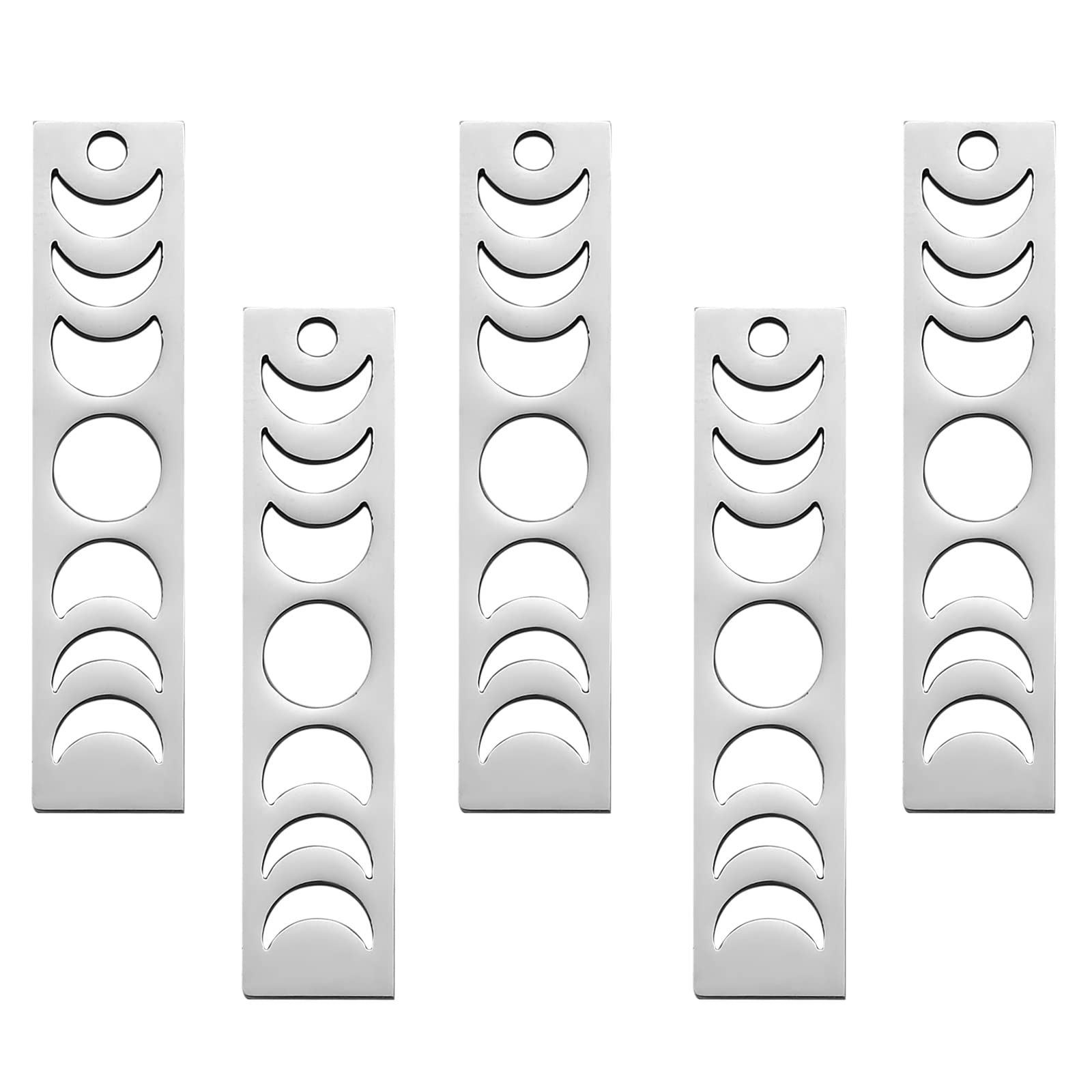 COGCHARGER 5 Pcs Moon Phase Charms Crescent Moon Bar Charms Pendants Stainless Steel Metal Rectangle Moon Pendant Charms for Jewelry Necklace Bracelet Making
