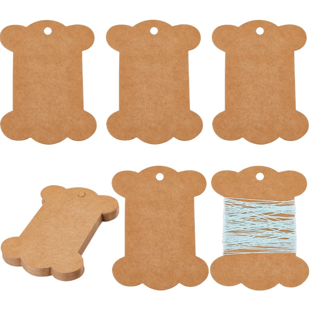 SUNNYCLUE 80Pcs Cardboard Bobbins for Embroidery Thread Paper Spool Holder Kraft Paper Spool Camel Thick Cardboard Ribbon Storage Thread Wrapping Cards Cross Stitch Craft DIY Sewing Storage