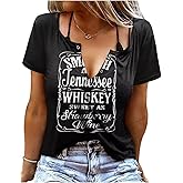 Smooth As Tennessee Whiskey Sweet As Strawberry Wine Country Music Tee Shirt for Women Summer Ring Hole V Neck T Shirts
