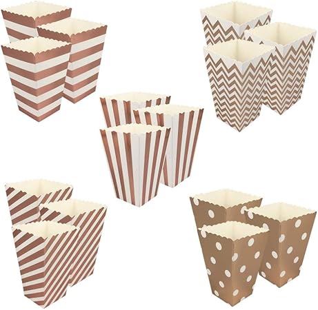 TOSISZ 50 piezas Caja de palomitas de oro rosa Fiesta de cumpleaños Bolsas de papel para