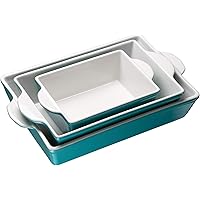 Bakeware Set, Kook, Ceramic Baking Dish, Set of 3, Casserole Dish for cooking, Cake Dinner, Banquet and Daily Use (Aqua)