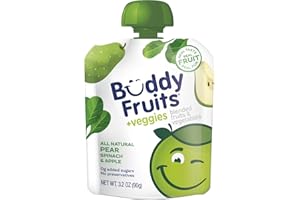 Buddy Fruits & Veggies Snacks To Go Pear Spinach Unsweetened Applesauce 3.2oz Pouch (18pk) Gluten-Nut-Dairy-Preservatives-BPA Free, Non GMO, Kosher