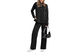 XIEERDUO Women's Side Slit Lounge Sets 2 Piece Outfits Mock Neck Tracksuit Fashion Sweatsuit Wide Leg Loungewear S-3XL