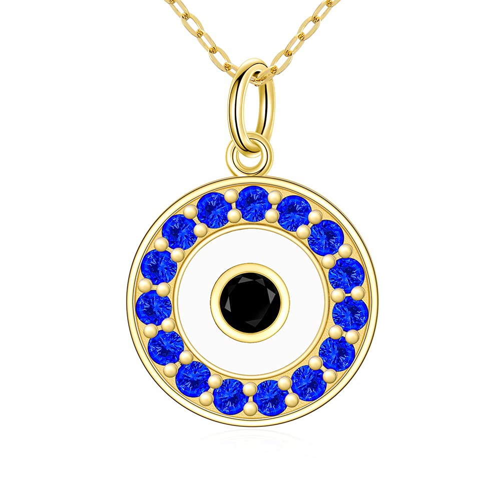 SISGEM 9 ct Gold Evil Eye Necklace, Solid Yellow Gold Turkish Tailsman Pendant Necklace, for Mum Sister Friend Women Her, 16+1+1inch
