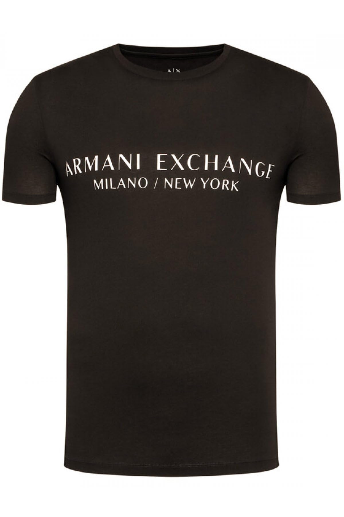 Armani Exchange Men’s Short Sleeve Milan New York Logo Crew Neck Tee, Black, Large
