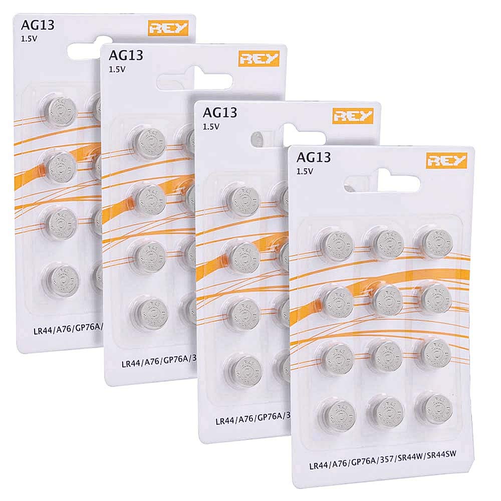 Pack of 48 AG13 1.5 V Lithium Alkaline Button Batteries, LR44, A76, GP76A, 357, SR44W, SR44SW