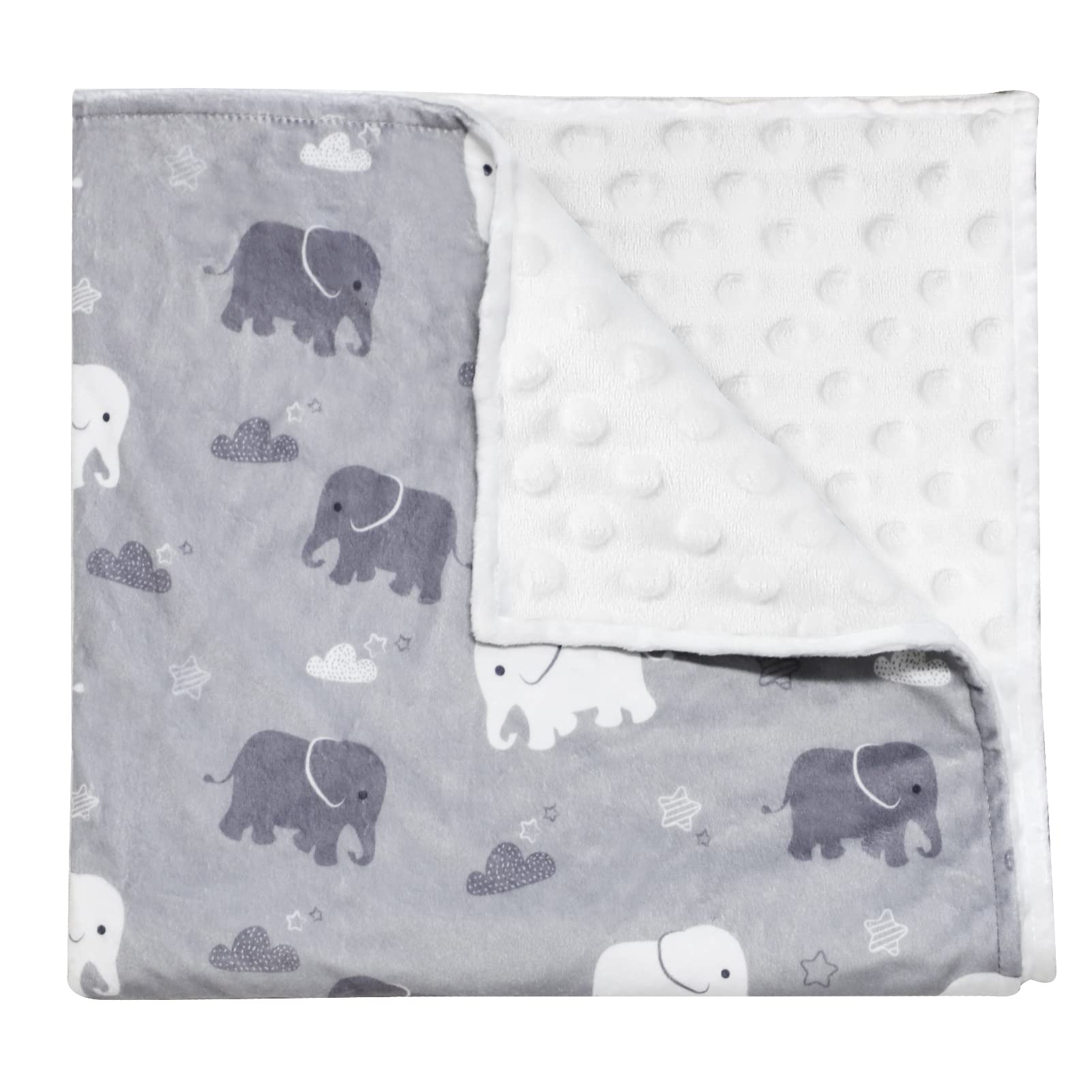 TANOFAR Fleece Baby Blanket Super Soft Micro Fleece Blanket Boys Receiving Blanket with Dotted Backing Toddler Blanket, Grey Elephant, 30 x 40 Inch