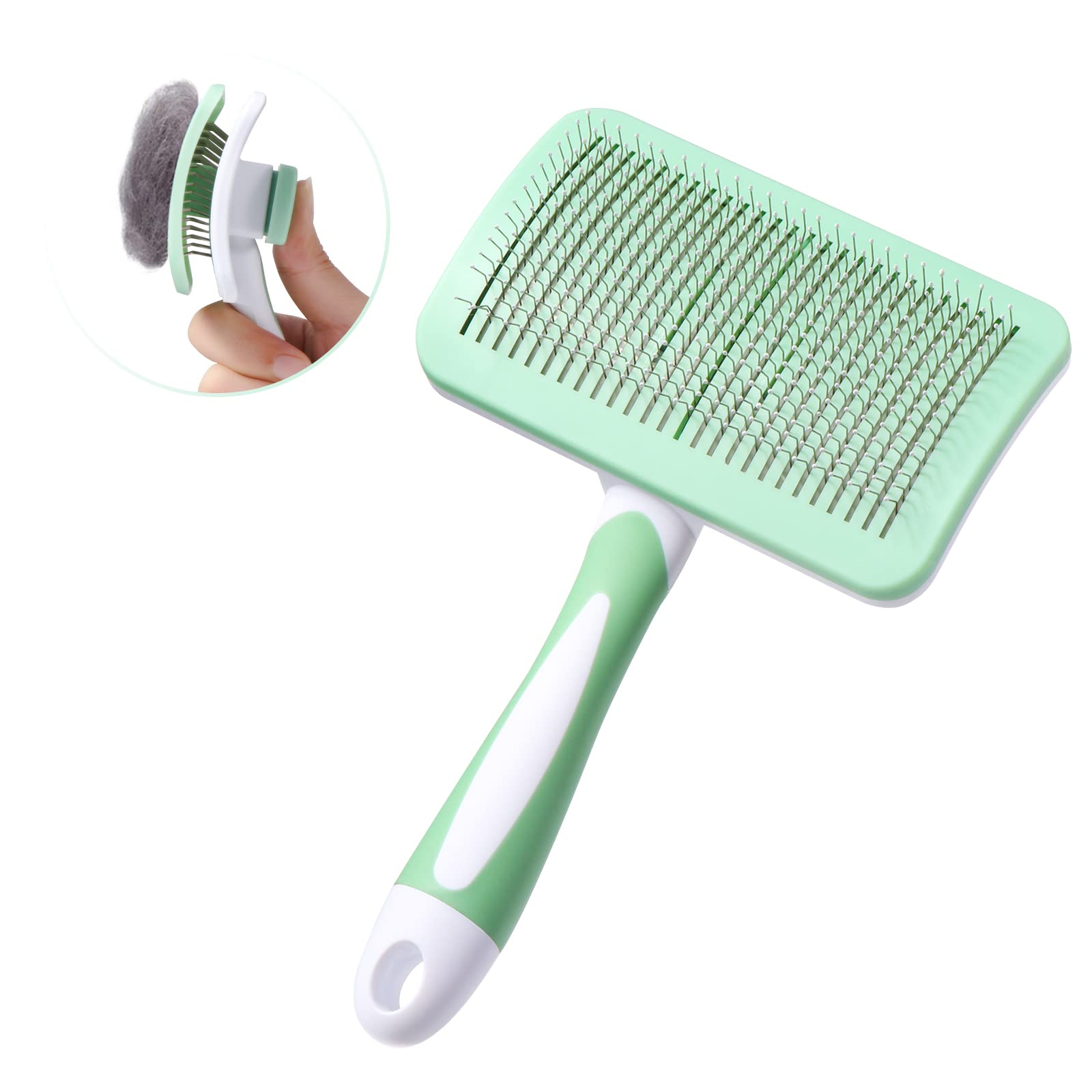 Vinabo Dog Grooming Brush,Dog Brush Cat Brush Grooming Comb,Self Cleaning Cat Dog Slicker Brushes,Pet Grooming Tool with Cleaning Button for Long and Short Haired Cats & Dogs (Green)