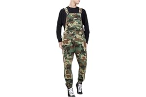 Men's Bib Overalls Camouflage Straight Fit Jumpsuit Outdoor Cargo Romper with Multi-pocket