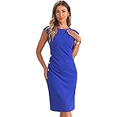 Allegra K Button Dresses for Women's Short Sleeve Ruched Back Zipper Elegant Bodycon Pencil Dress