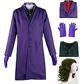 Clown Costume Purple Suit 4pcs Set with Wig Vest Long Jacket Overcoat Halloween Knight Cosplay Man Teens Dress Up
