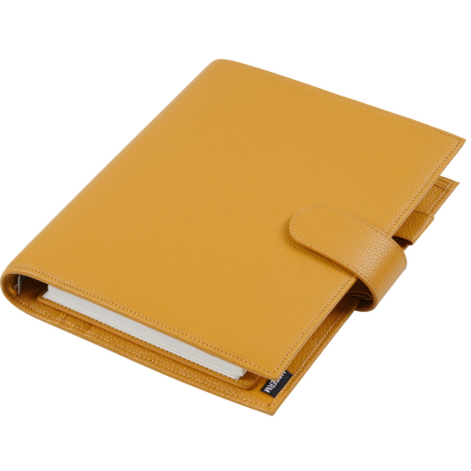 Photo 1 of Moterm A5 Luxe Rings Planner - Genuine Leather Binder Organizer (Pebble-Mustard, 30mm Ring)