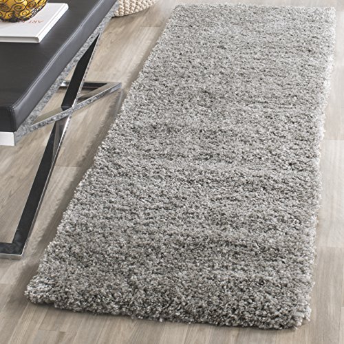 SAFAVIEH Ruig tapijt voor woonkamer, eetkamer, slaapkamer - California Shag Collection, hoge pool, zilver, 69 x 213 cm