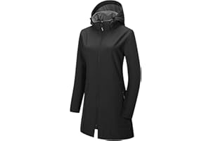 Outdoor Ventures Women's Softshell Jacket with Removable Hood Fleece Lined Windbreaker Insulated Long Warm Rain Jacket