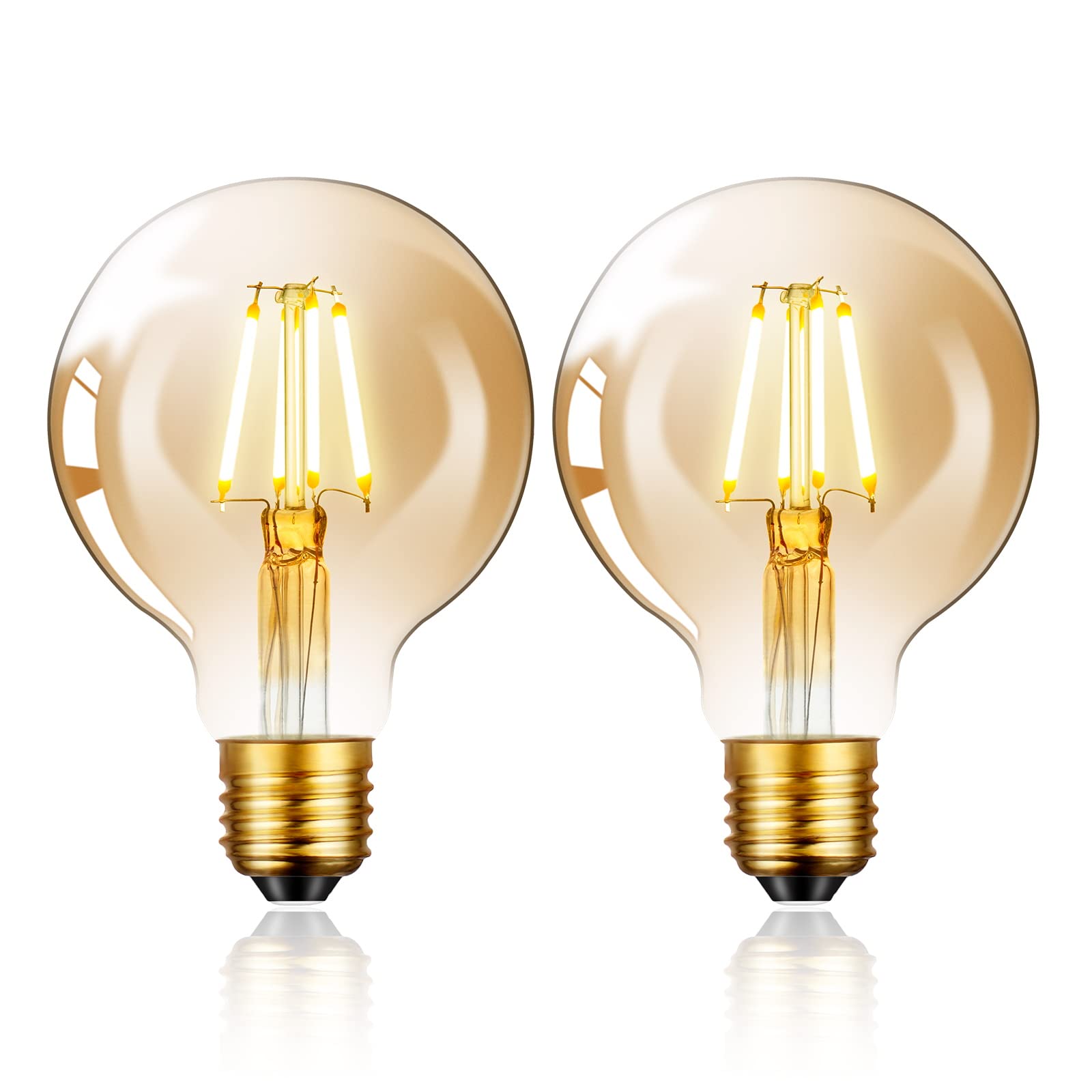 Vintage Edison LED Light Bulb, E27 Screw Bulb 4W (Equivalent to 40W) G80 Globe Decorative Light Bulbs Warm White 2800K LED Filament Lamp Amber Glass for Retro Lighting - Pack of 2