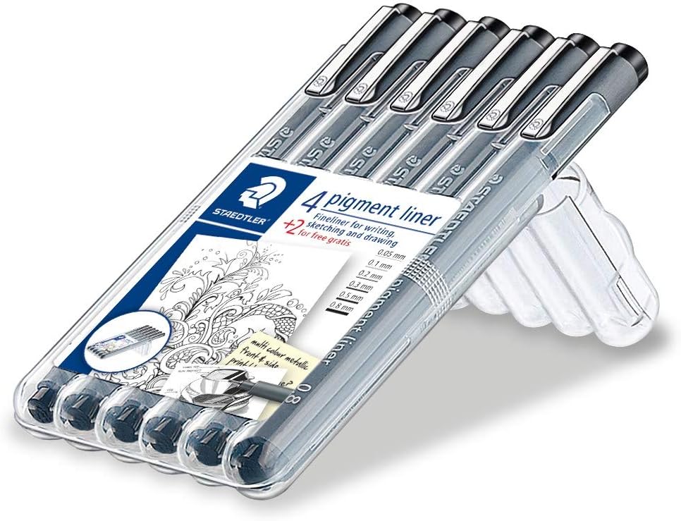 Staedtler Pigment Liner Bonus Sketch Set of 6 Liners for the Regular Price of 4(2 free), 308 SB6P : Technical Drawing Pens : Office Products