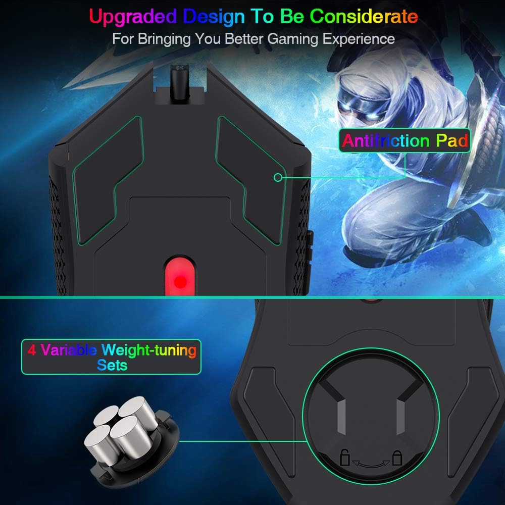 BENGOO Gaming Mouse for Computer, Wired USB Ergonomic Laptop Mice with Chroma RGB Backlit, 6400