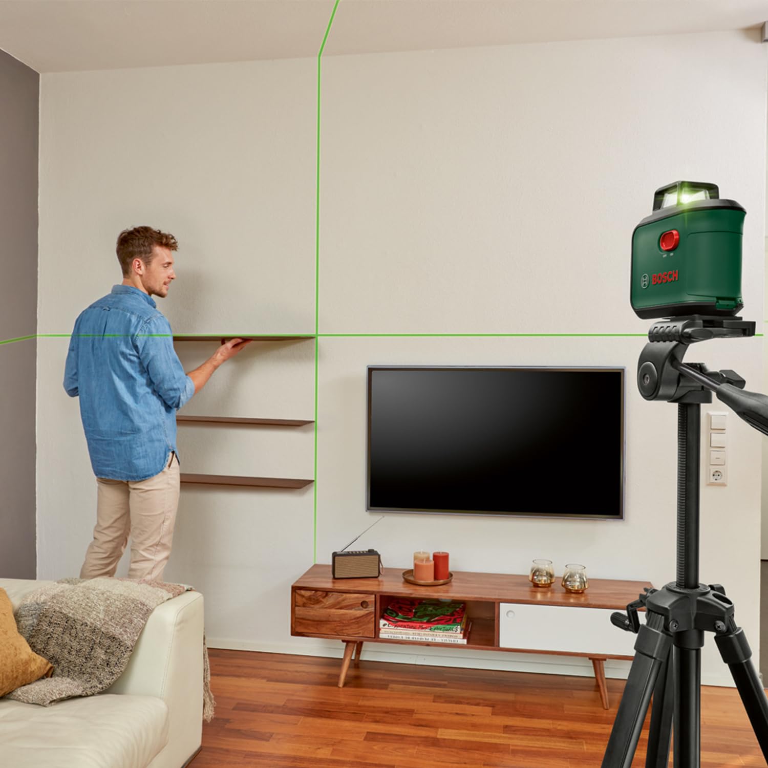 Bosch Kreuzlinienlaser AdvancedLevel 360 mit Premium-Stativ (3 Laserlinien inkl. 360° zum Ausrichten im ganzen Raum, im E-Commerce Karton) 5