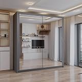 SLIDING WARDROBE 4U Double Mirror Sliding Door Wardrobe Grey 90cm view 2