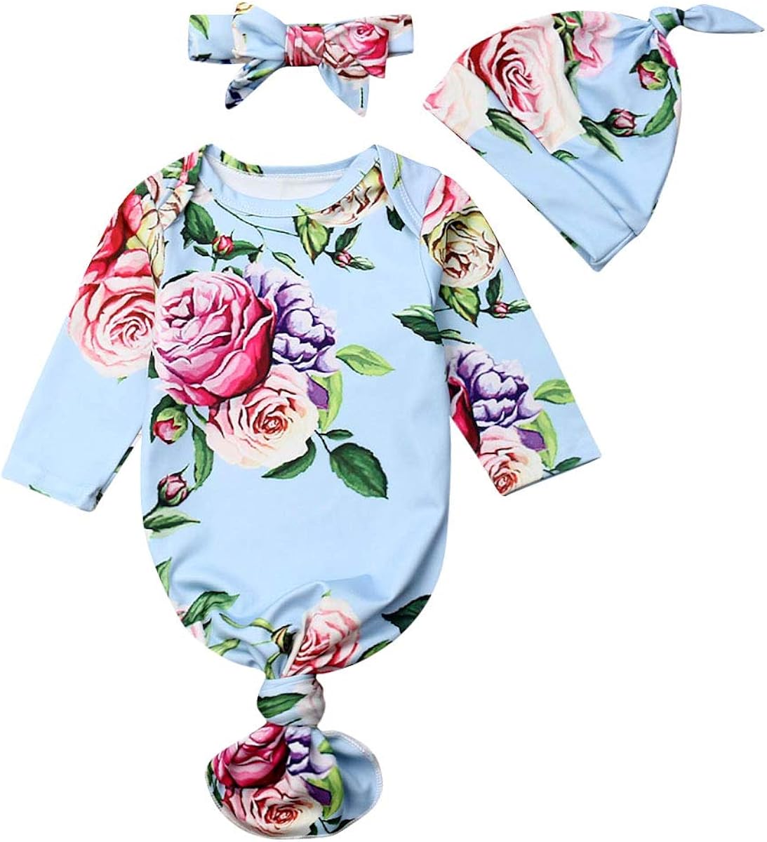 Infant Newborn Baby Girls Floral Sleep Gown Headband Sleepwear Romper Sleeping Bags Outfits: Clothing