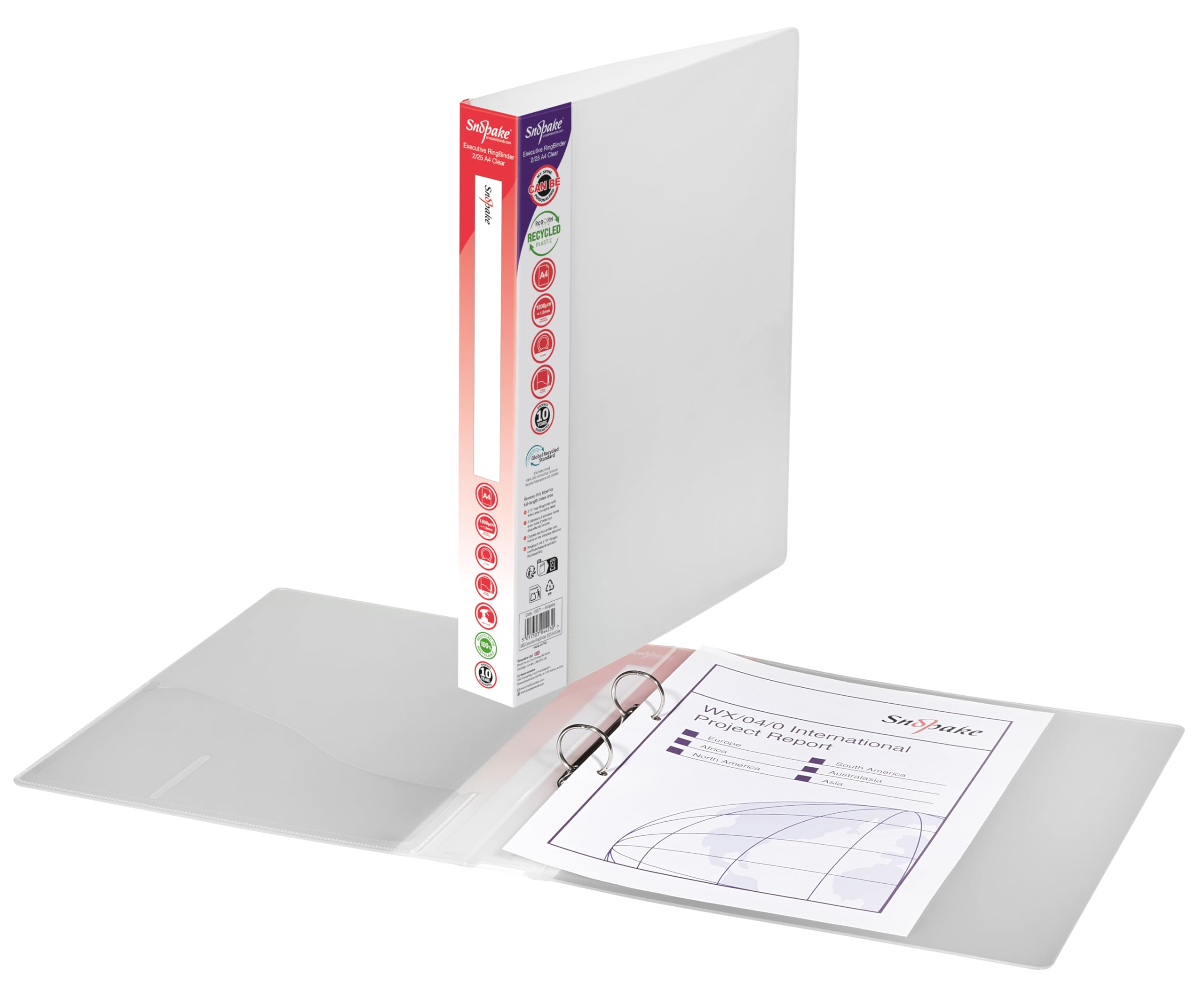 Snopake A4 2 O-Ring 25 mm Executive RingBinder – Clear [Pack of 1] Ref: 13371s