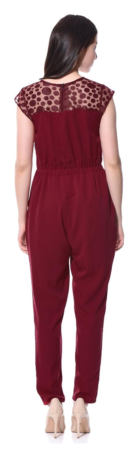 uptownie lite women's crepe polka jumpsuit (maroon)