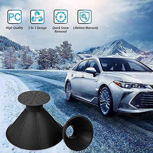 DIY home 2 Pack Magical Car Ice Scraper/Snow Removal Shovel Tool,Multi-Function Cone Shaped Car Windshield Snow Scraper, Efficient Funnel Cone for Car Bus Truck (Black)