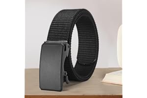 Men's 47 Inch Nylon Web Belt - Automatic Buckle, No-Hole Invisible Design for Jeans & Casual Pants